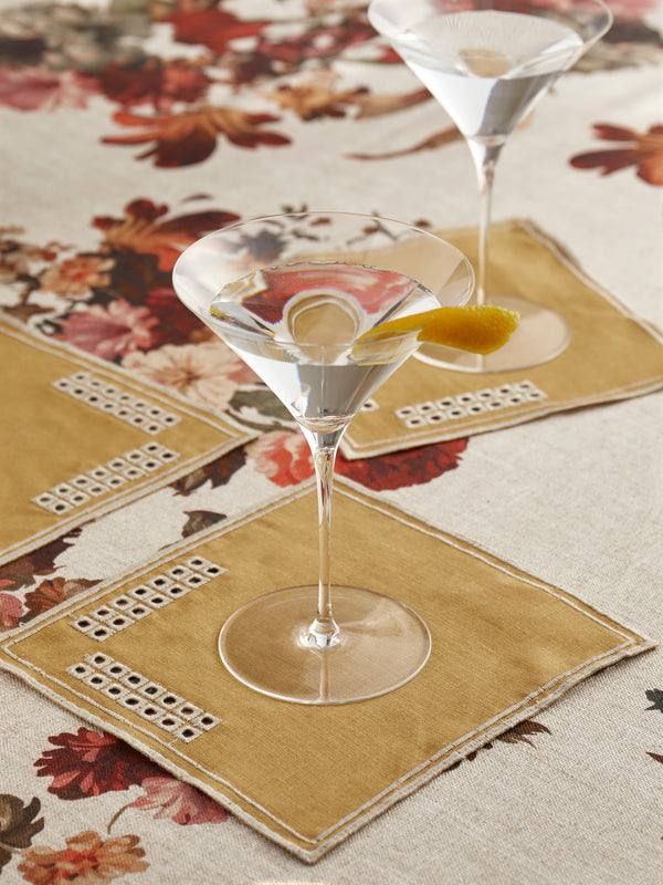 Borgo delle Tovaglie - Erica Embroidered Linen Cocktail Napkins (Set of 12) - Yellow - ABASK