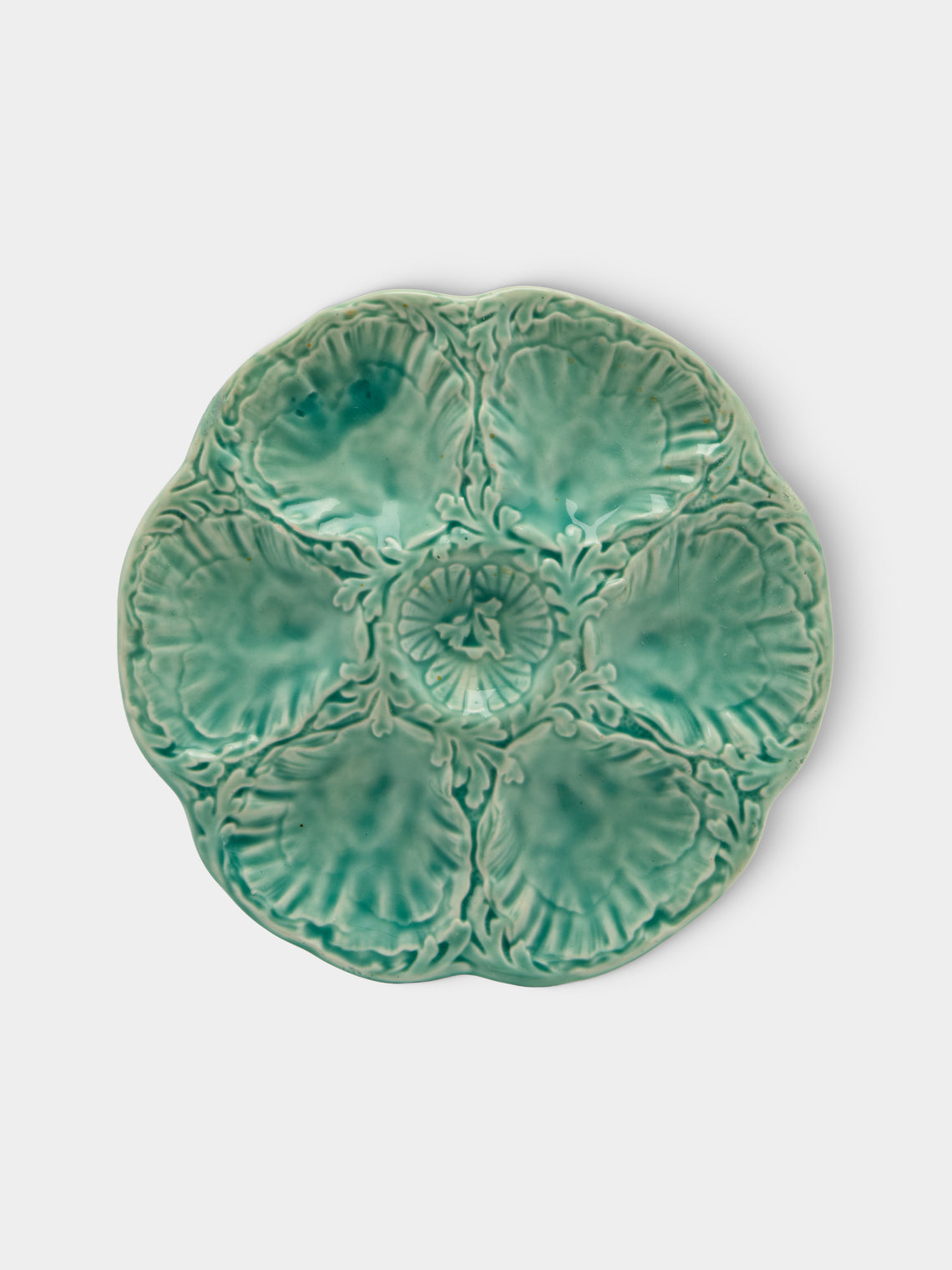 Antique and Vintage - Mid-Century Cabbage Majolica Ceramic Oyster Plates – 9.5in/24cm (Set of 10) - Green - ABASK