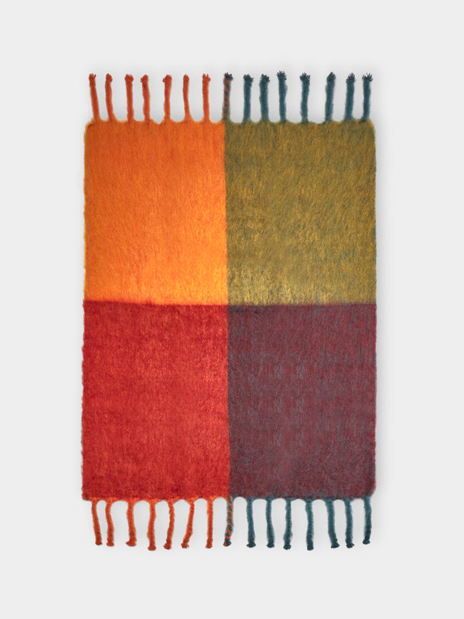 Lena Rewell - Handwoven Checked Mohair Blanket (Green/Yellow) (71in/1.8m) -  - ABASK
