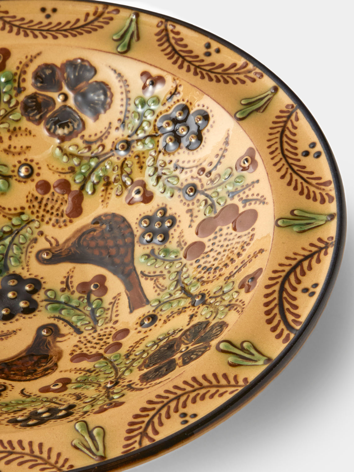 Poterie d’Évires - Birds and Flowers Hand-Painted Ceramic Small Serving Bowl - Cream - ABASK