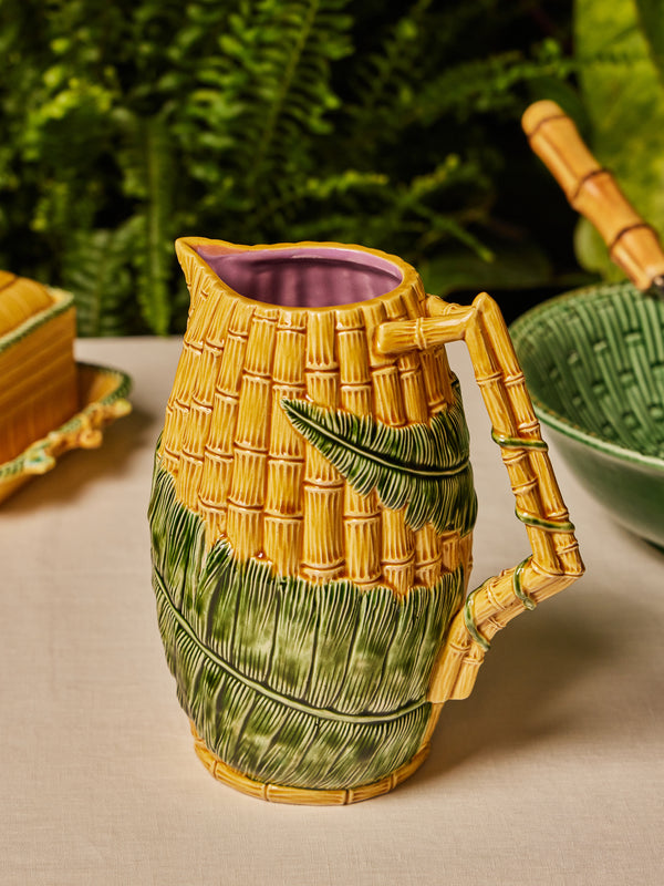 Verdolini - Bamboo and Fern Hand-Painted Majolica Ceramic Pitcher - Yellow - ABASK