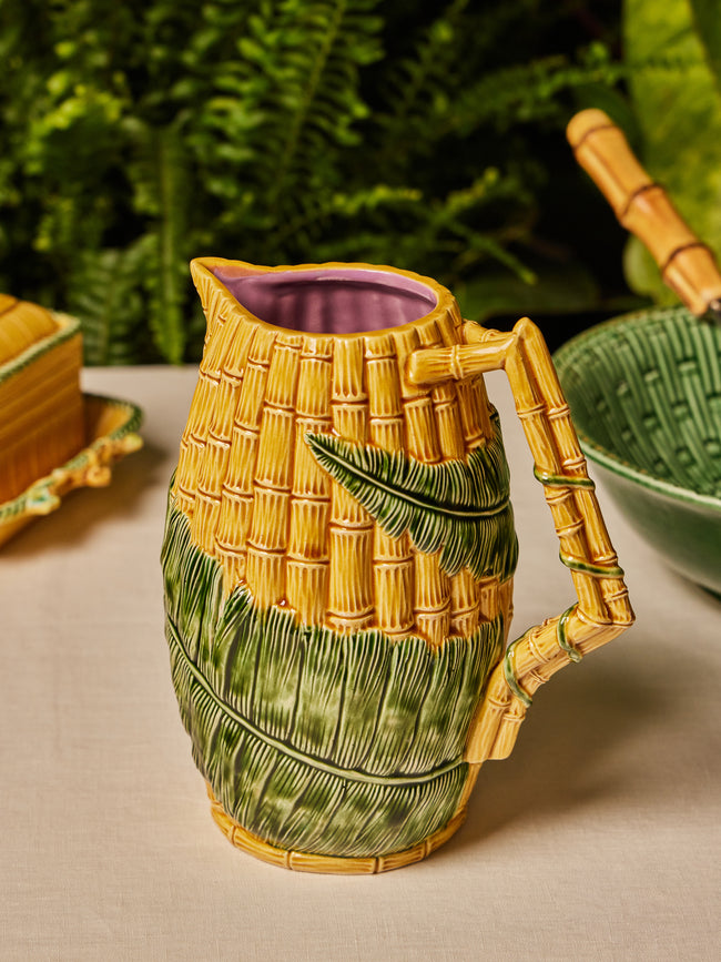 Verdolini - Bamboo and Fern Hand-Painted Majolica Ceramic Pitcher - Yellow - ABASK