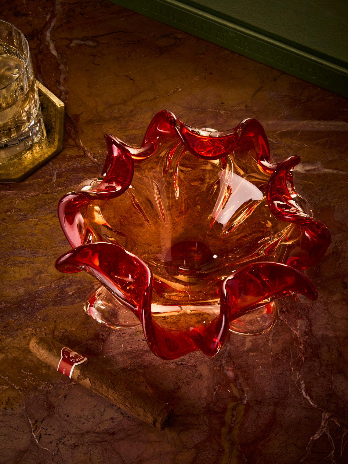 Antique and Vintage - Mid-Century Crystal Ashtray - Red - ABASK