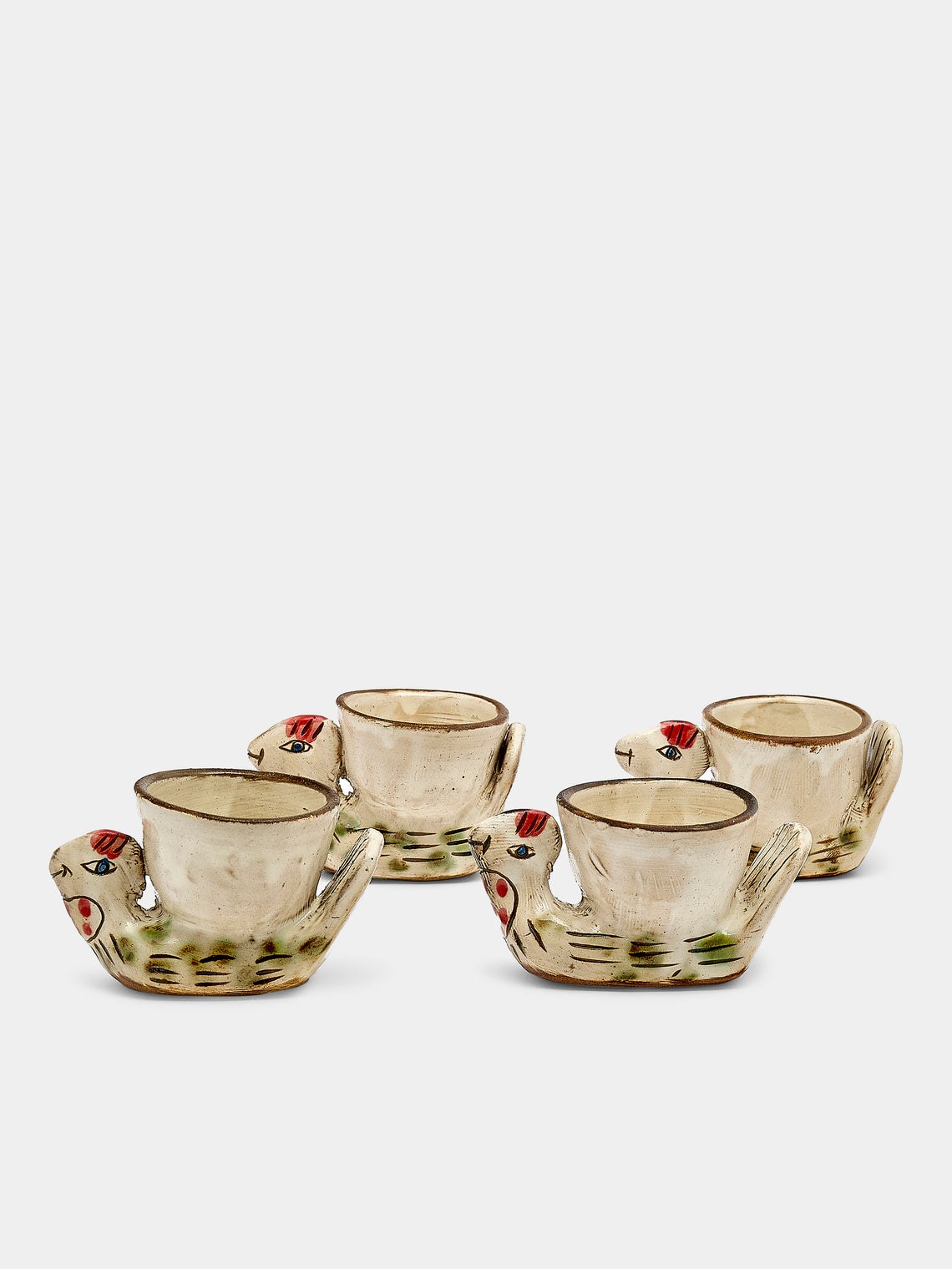 Anut Cairo - Chicken Hand-Painted Ceramic Egg Cups (Set of 4) - Beige - ABASK - 
