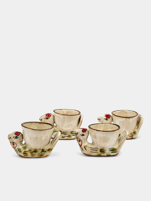 Anut Cairo - Chicken Hand-Painted Ceramic Egg Cups (Set of 4) - Beige - ABASK - 