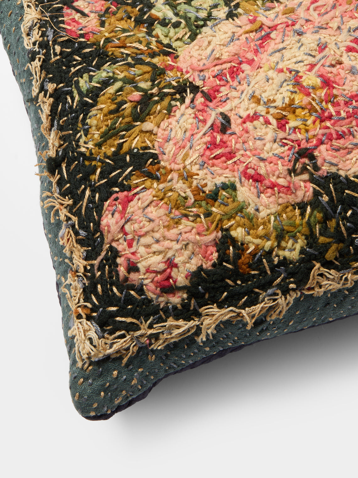 By Walid - 19th-Century Victorian Needlepoint Wool and Cotton Cushion (21.5in/55cm) - Multiple - ABASK