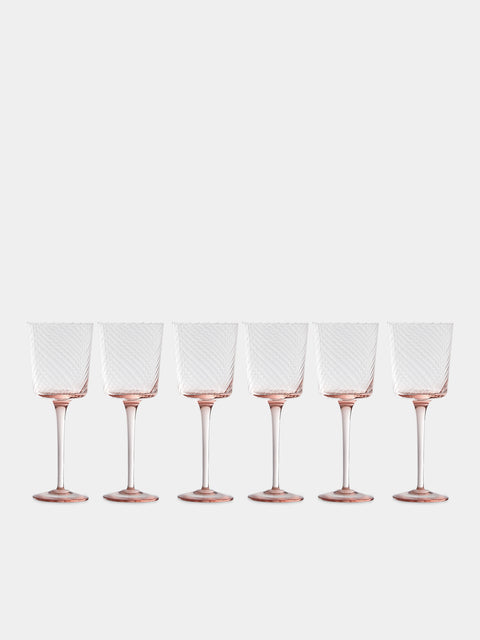 Mun Deluxe Brand Venezia - Torsé Hand-Blown Glass Wine Glasses (Set of 6) - Pink - ABASK