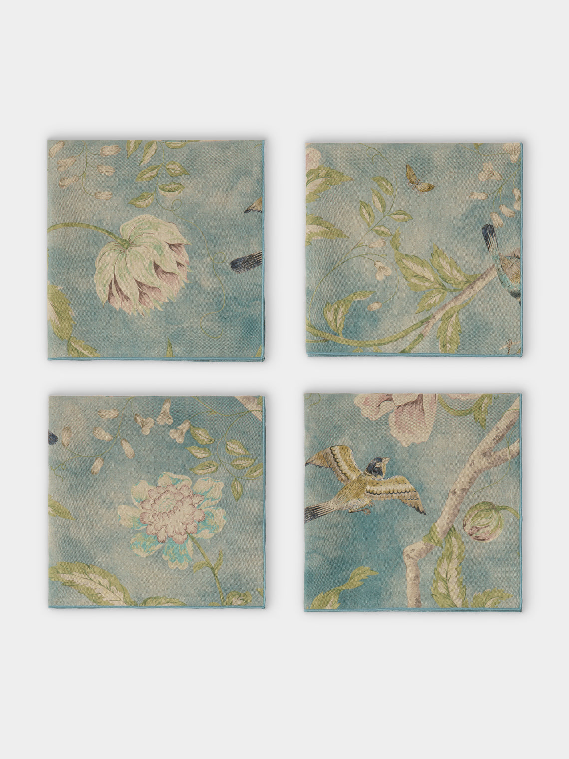 Borgo delle Tovaglie - Filo Affresco Embroidered Linen Extra Large Napkins (Set of 4) - Blue - ABASK - 