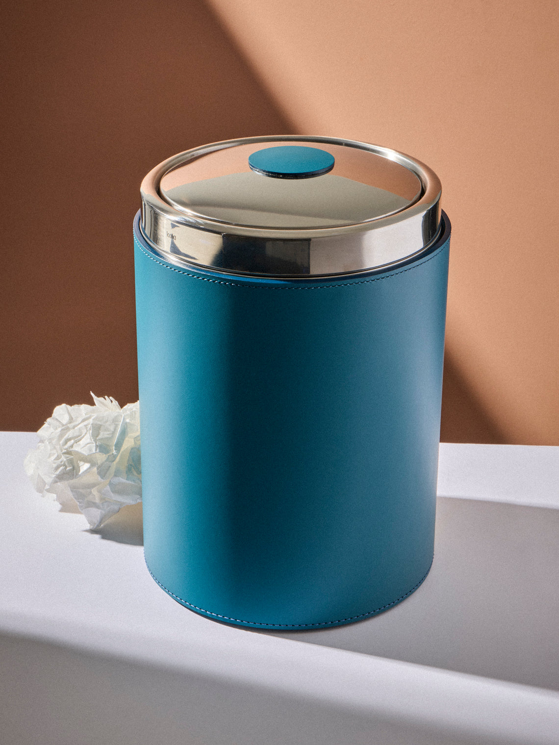 RUDI - Perry Leather Lidded Wastepaper Bin - Blue - ABASK