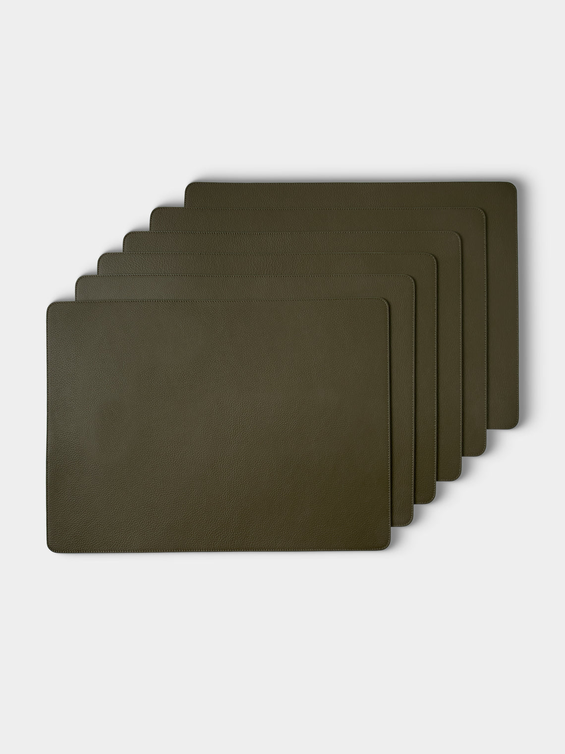 Giobagnara x Poltrona Frau - | Set of 6 | Leather and Walnut Placemats with Holders - Olive - ABASK