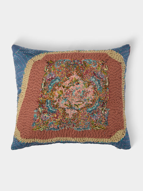 By Walid - 19th-Century Needlepoint Wool and Damask Cushion (24.5in/62cm) - Multiple - ABASK - 