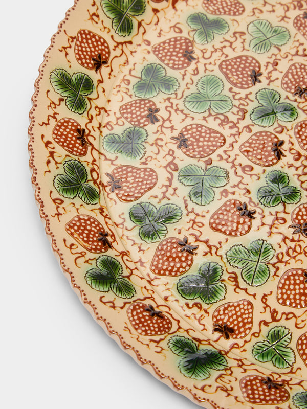 Poterie d’Évires - Strawberries Hand-Painted Ceramic Serving Plate -  - ABASK