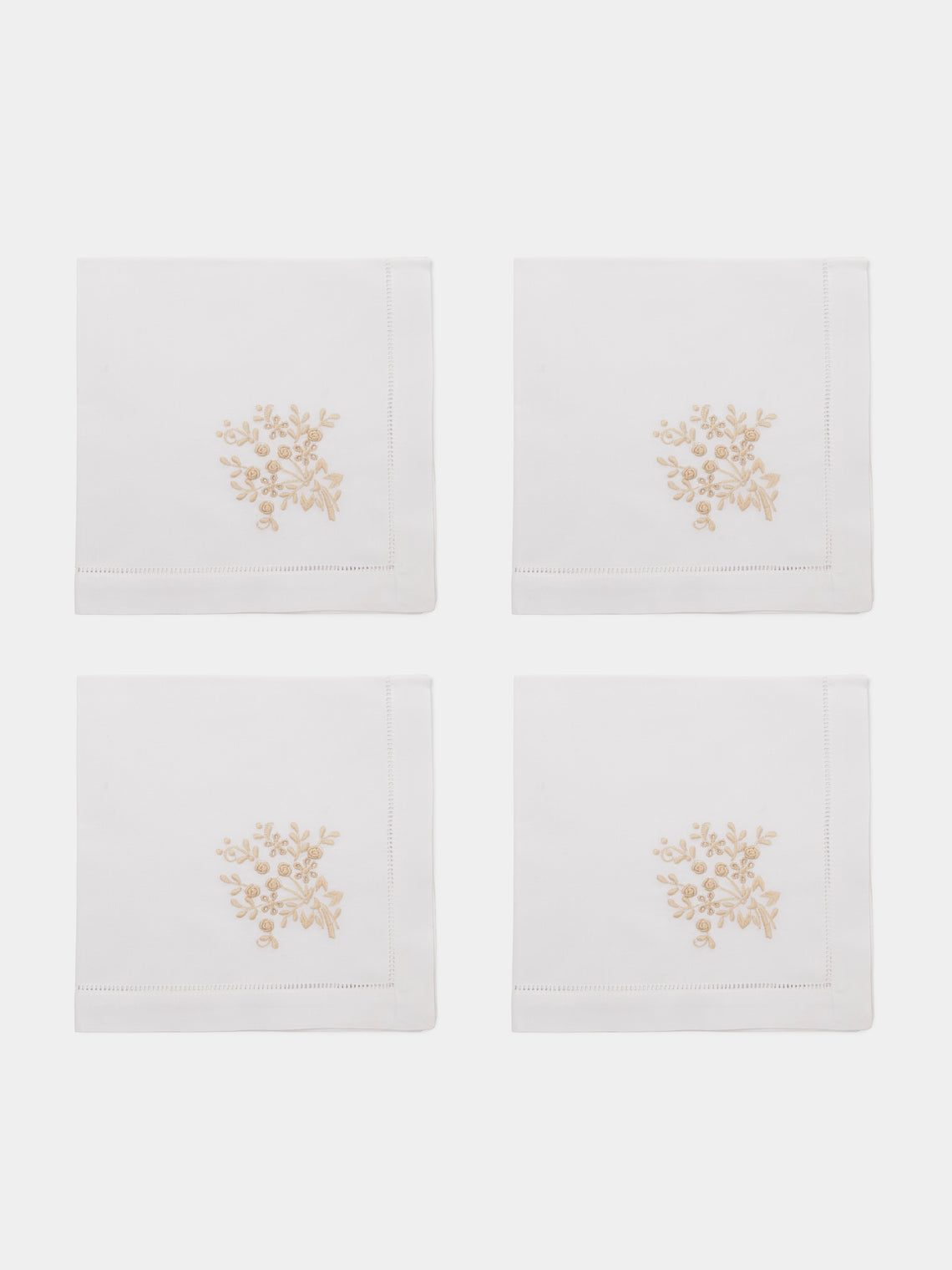 Rolande du Dreuilh Créations - Hand-Embroidered Cotton Napkins (Set of 4) - White - ABASK
