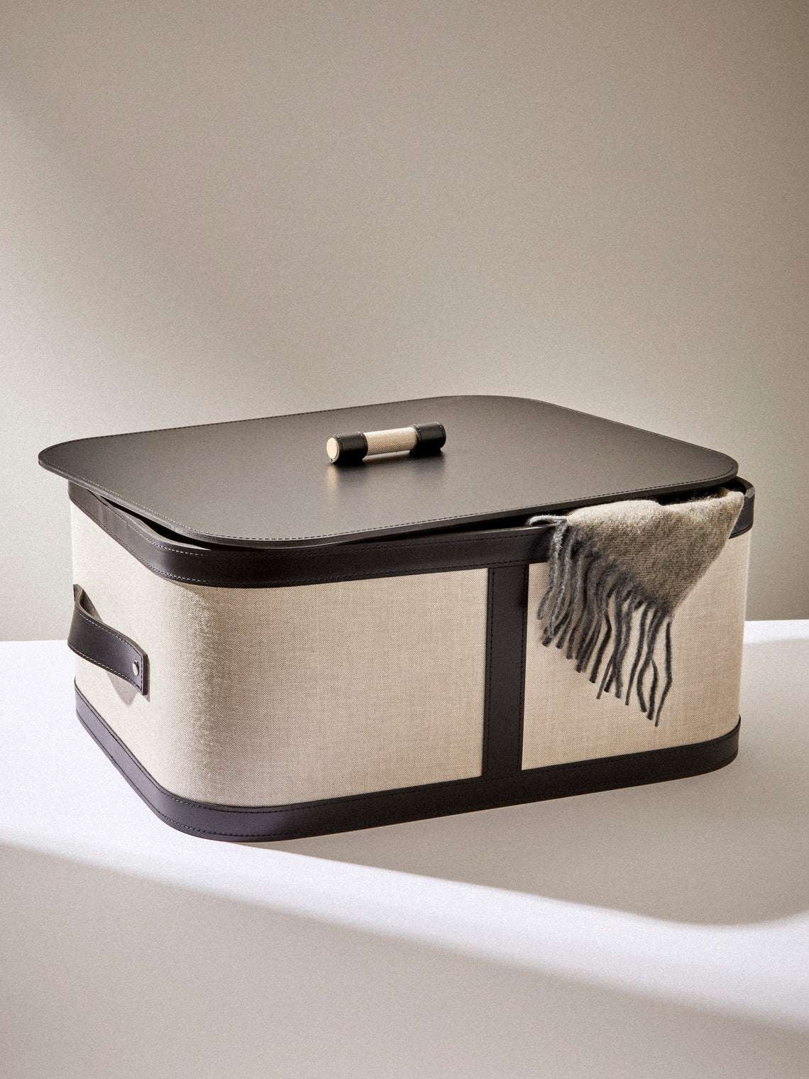 Pinetti - Penelope Leather and Canvas Lidded Basket - Black - ABASK