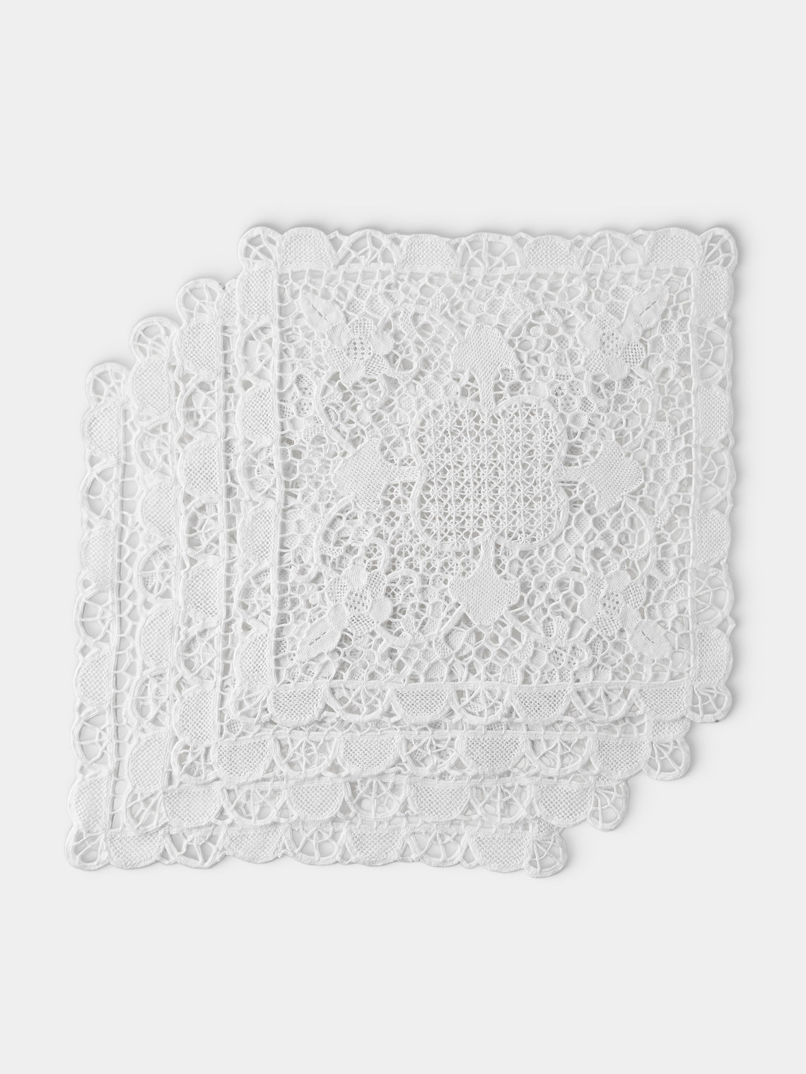 Rolane du Dreuih Creations - Lacework Linen Square Placemats (Set of 4) - Ivory - ABASK