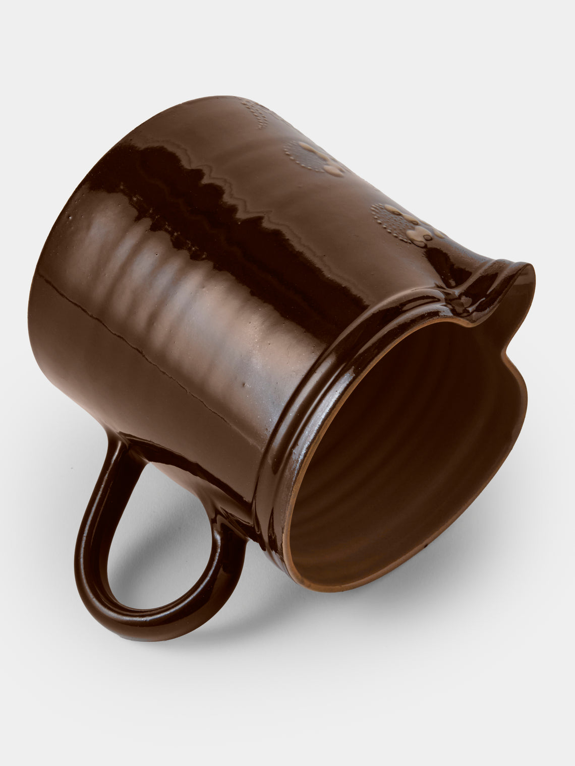Poterie d’Évires - Flowers Hand-Painted Ceramic Straight-Edge Medium Jug - Dark Brown - ABASK
