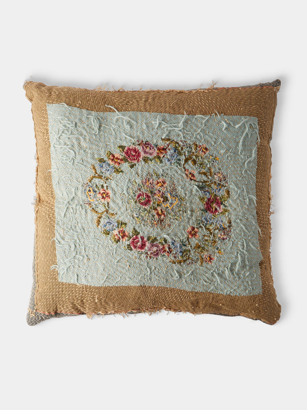 By Walid - 1930s Needlepoint Wool, Linen and Damask Cushion (27.5in/70cm) - Multiple - ABASK - 