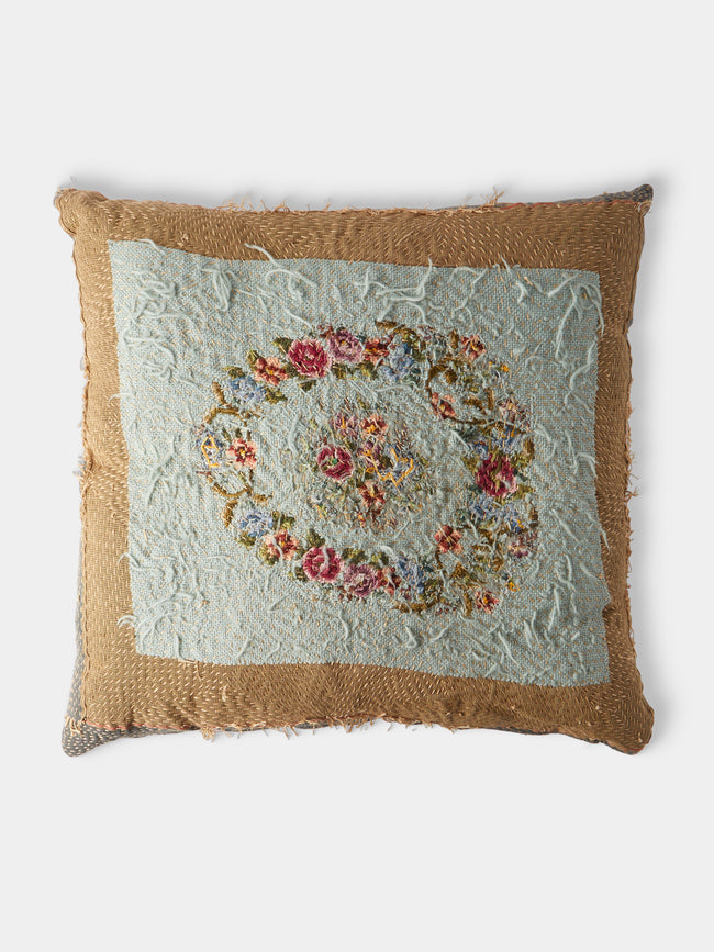 By Walid - 1930s Needlepoint Wool, Linen and Damask Cushion (27.5in/70cm) - Multiple - ABASK - 