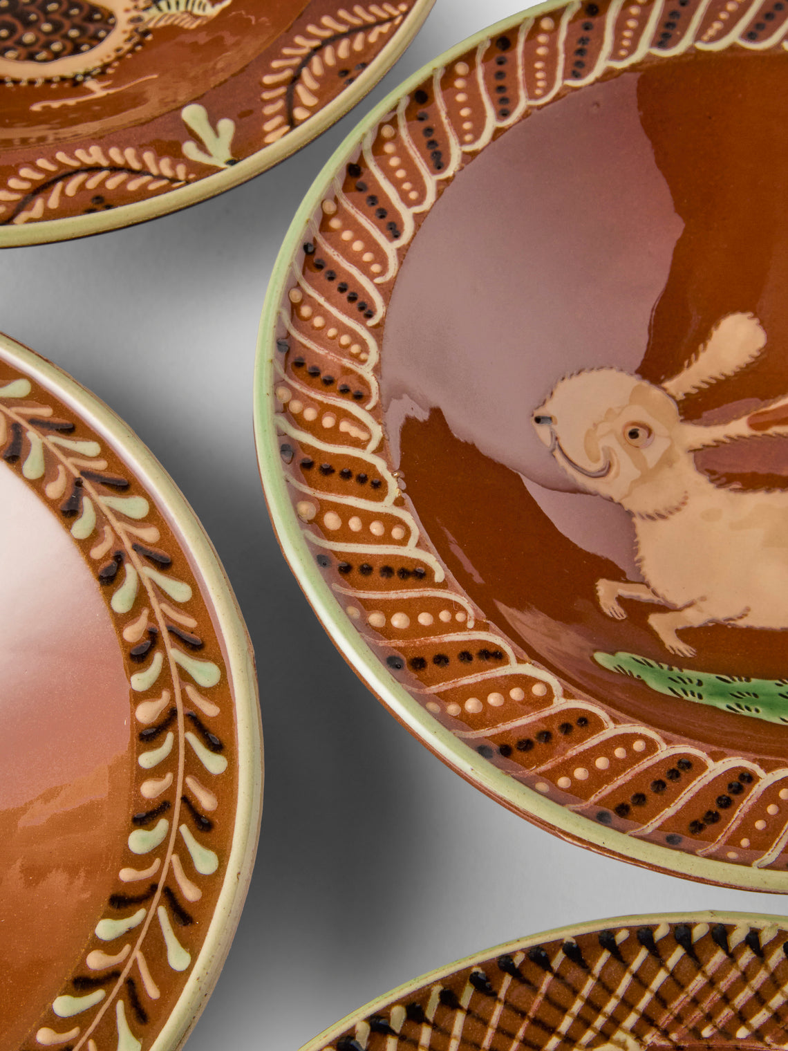 Poterie d’Évires - Animals Hand-Painted Ceramic Breakfast Bowls (Set of 4) - Light Brown - ABASK