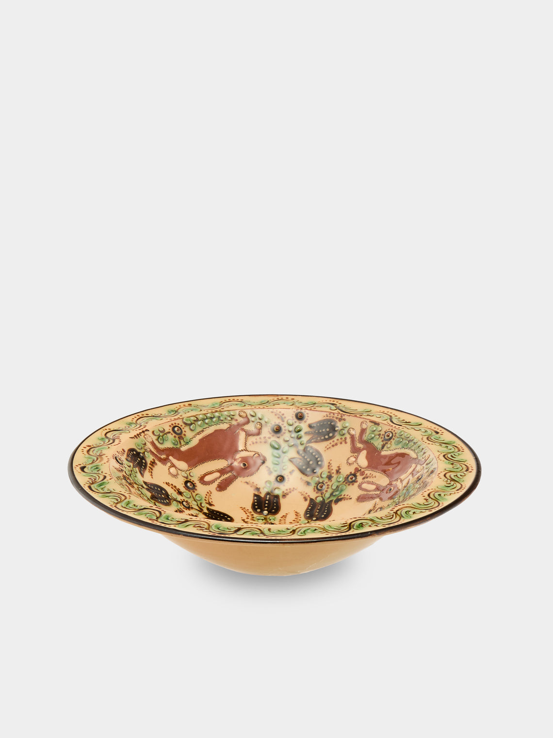 Poterie d’Évires - Rabbits Hand-Painted Ceramic Serving Bowl - Cream - ABASK - 