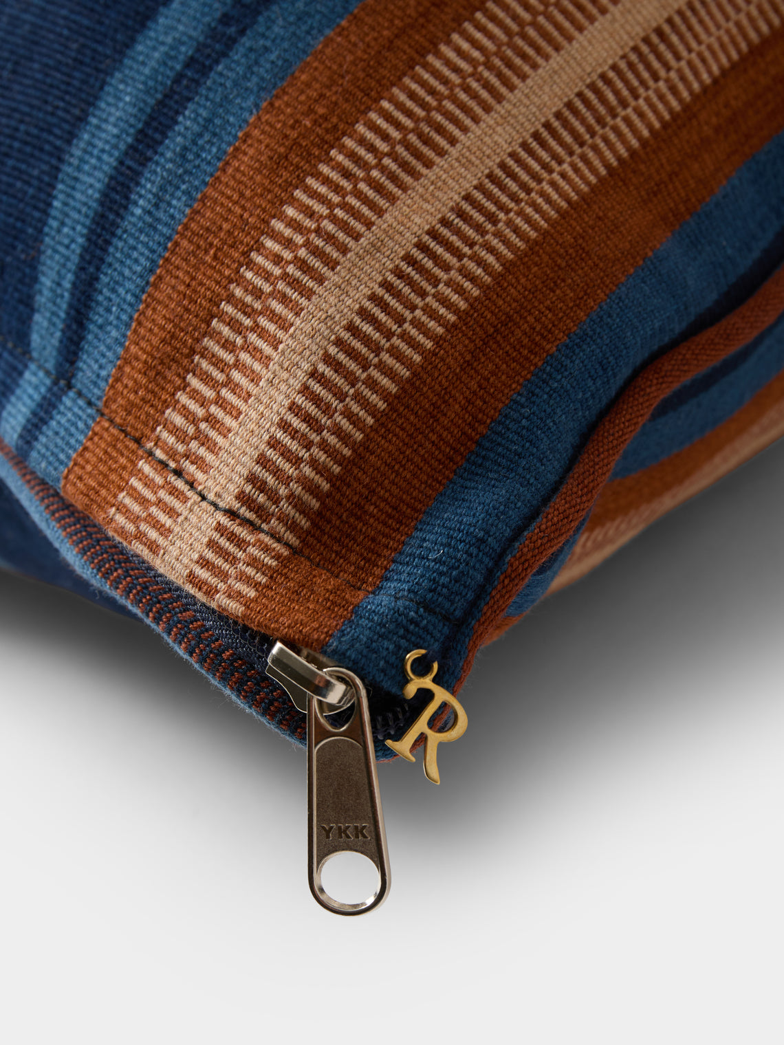 R Collective - Handwoven Indigo Striped Cotton Cushion (19.5in/50cm) - Blue - ABASK