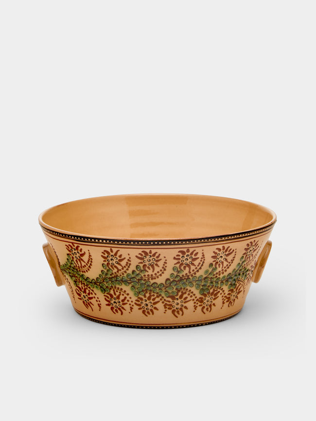 Poterie d’Évires - Flowers Hand-Painted Ceramic Large Handled Serving Bowl - Cream - ABASK - 