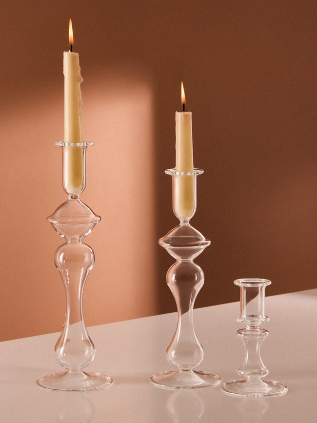 Alya Tannous - | Set of 3 | Iconica Hand-Blown Glass Candlesticks - Clear - ABASK