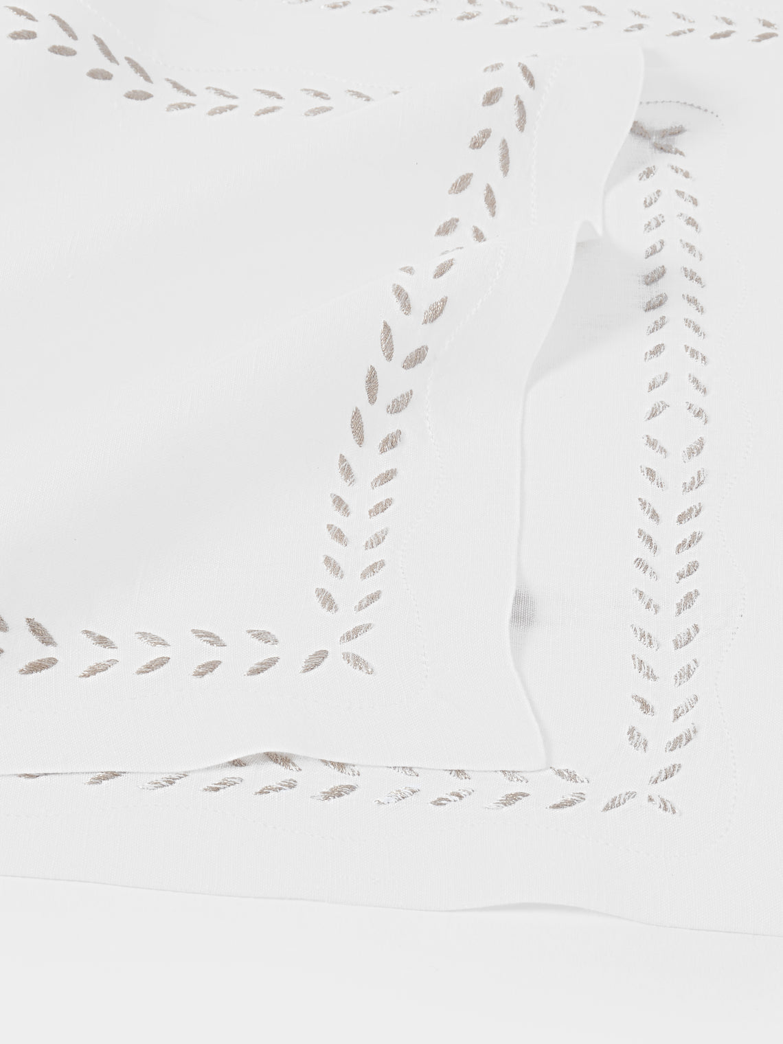 ERI Textiles - | Set of 4 | Marie Silver Hand-Embroidered Linen Placemats - White - ABASK