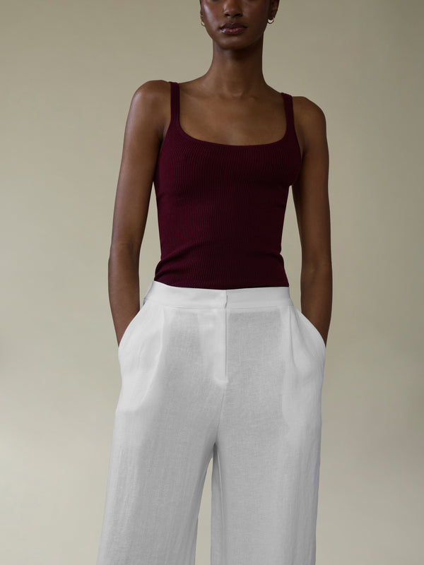 Ryan Roche - Cashmere Featherweight Ribbed Tank Top | Size: S - Red - ABASK