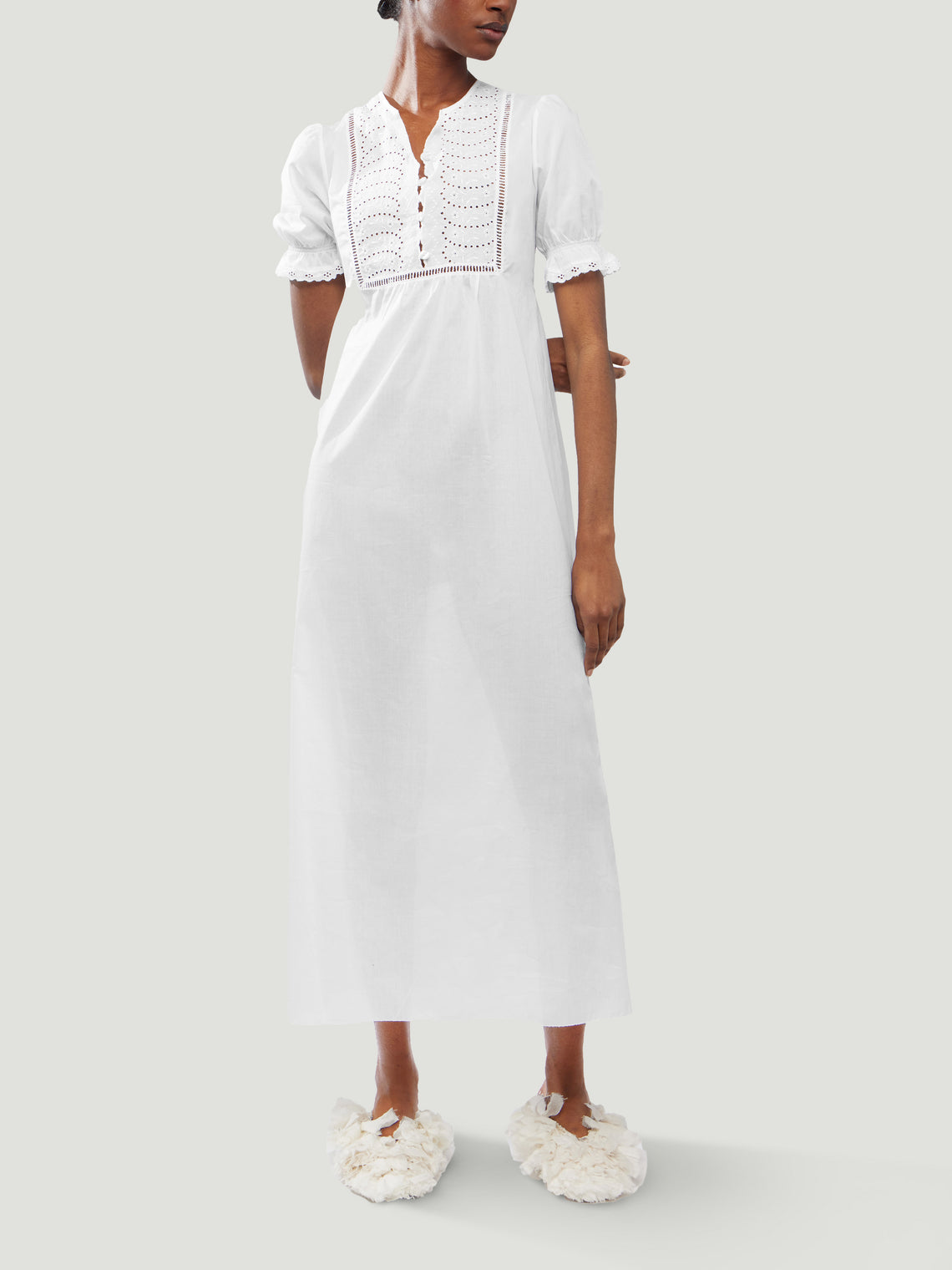Loretta Caponi - Olga Embroidered Cotton Dress - White - ABASK
