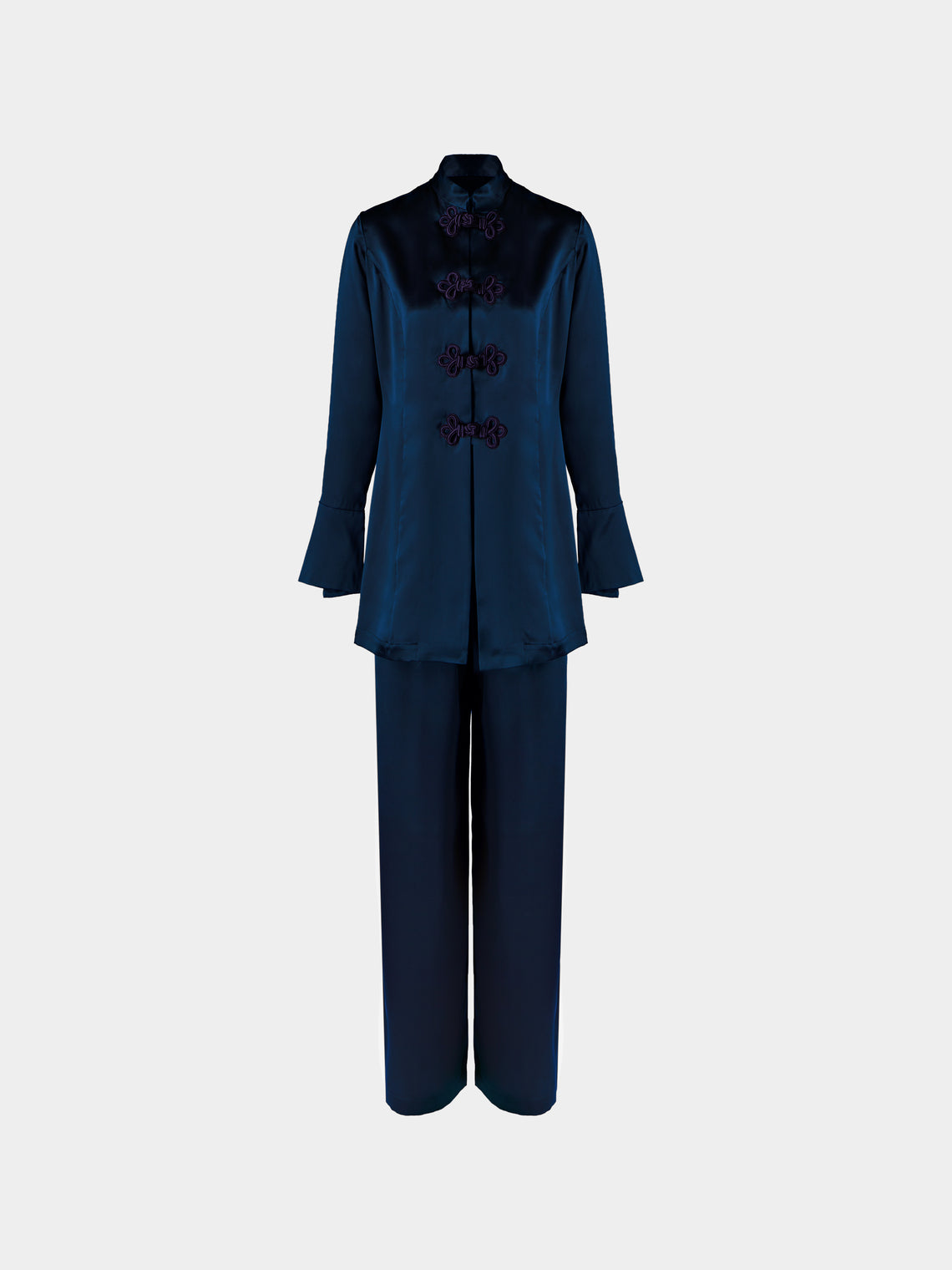 Loretta Caponi - Azalea Silk Pajama Set - Navy - ABASK - 