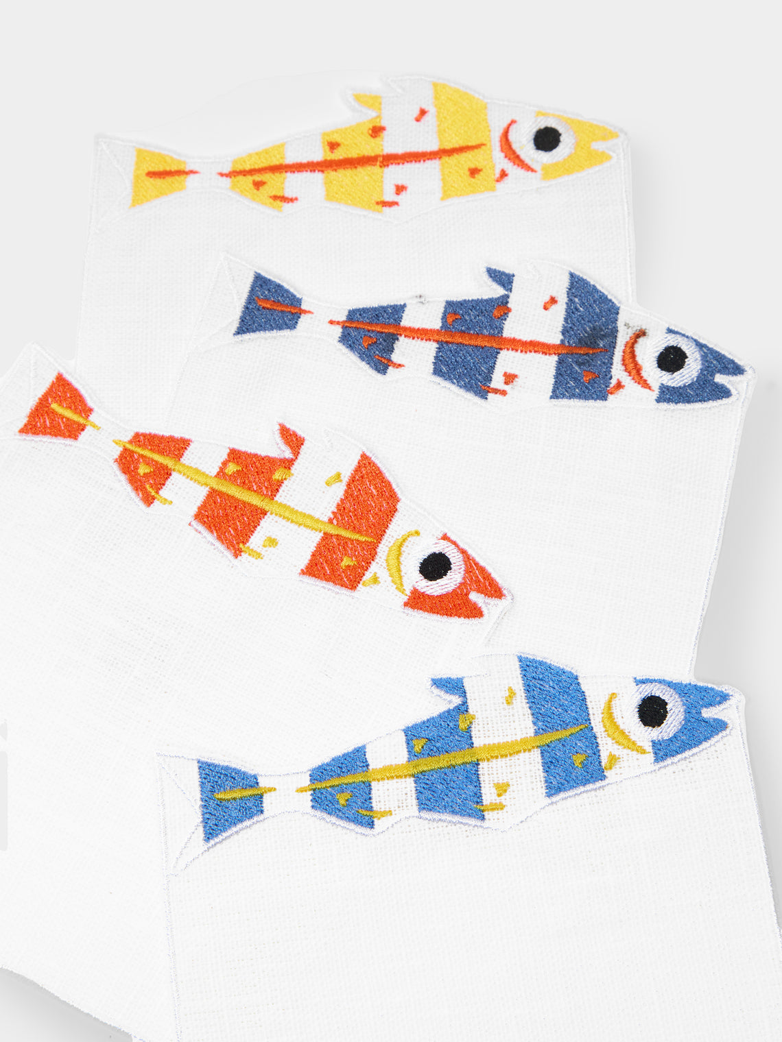 Sardines Embroidered Linen Cocktail Napkins (Set of 4)