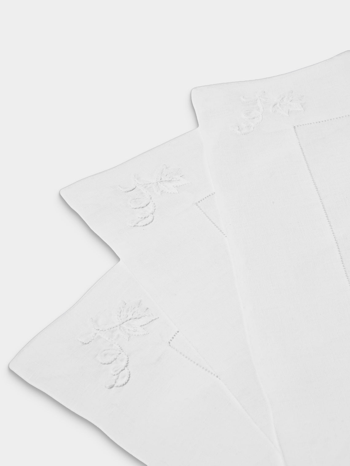 ERI Textiles - | Set of 4 | Fern Hand-Embroidered Linen Placemats - White - ABASK