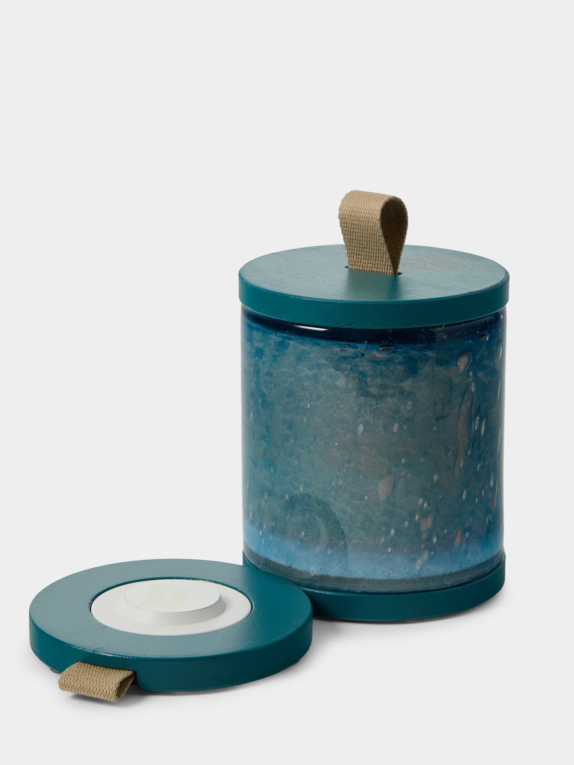Wannes Antwerp - Antoine Fiji Hand-Blown Glass and Rubberwood Portable Lamp - Blue - ABASK