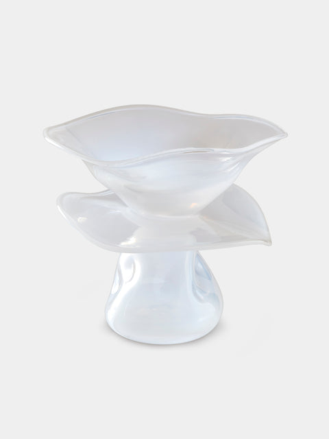 Oog Objects - 2 Hand-Blown Glass Vase (9.5in/24.5cm) - White - ABASK - 