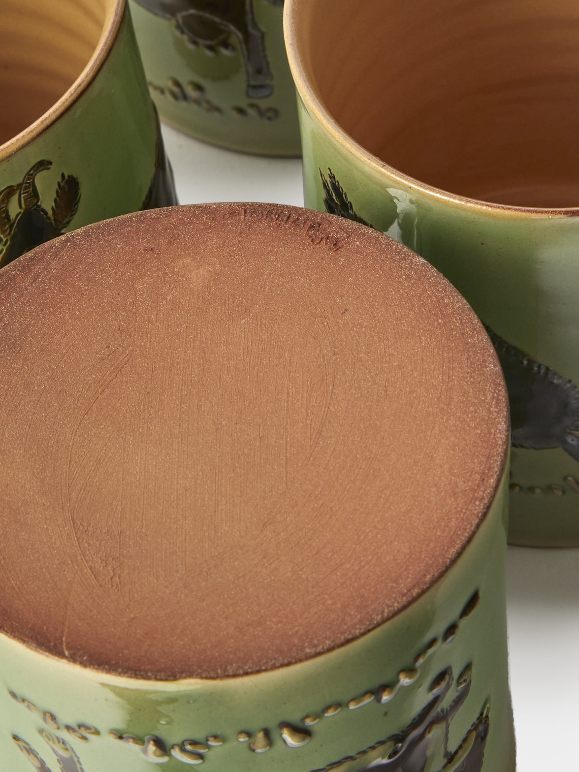 Poterie d’Évires - Animals Hand-Painted Ceramic Mugs (Set of 4) - Green - ABASK