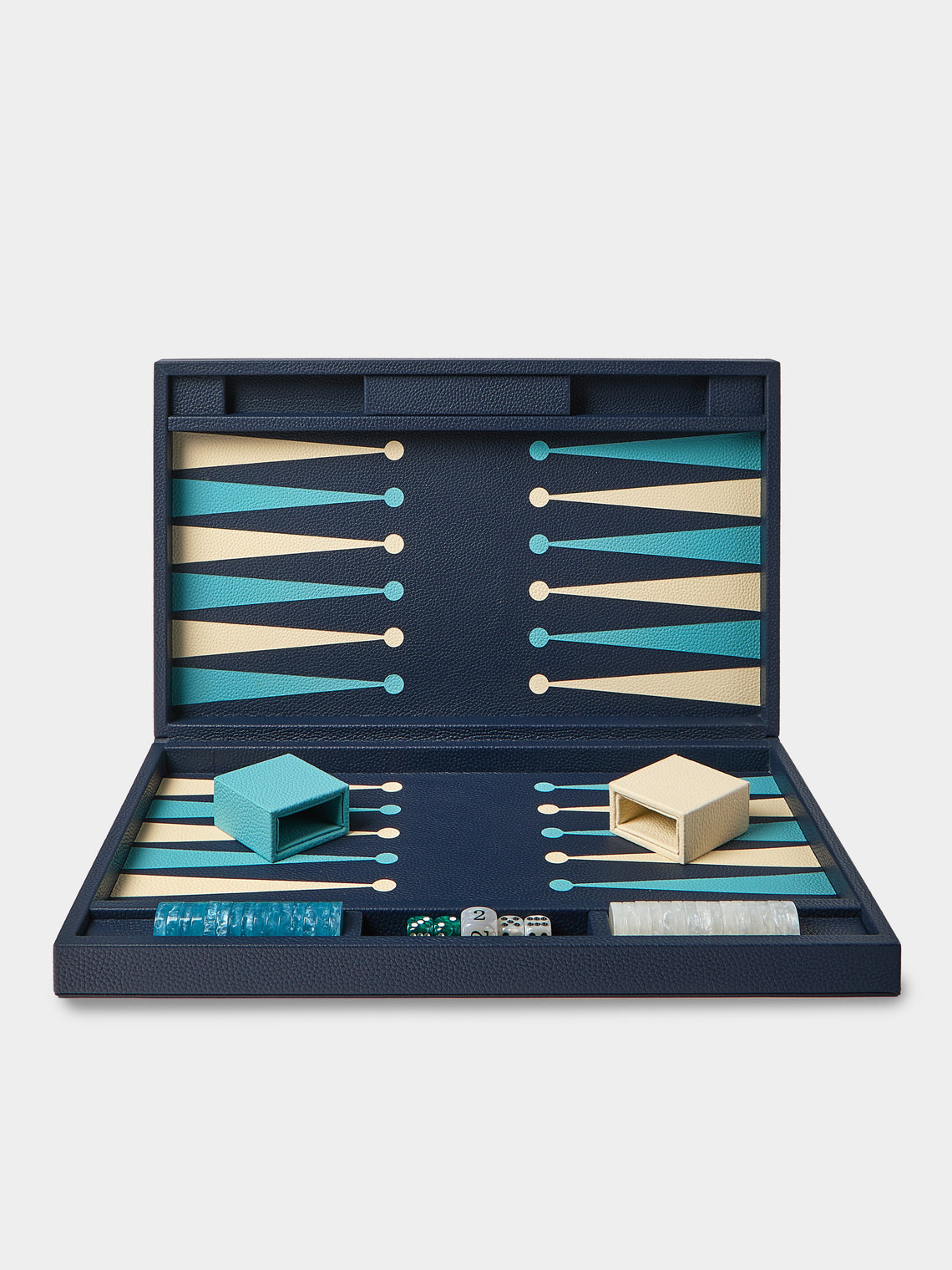 Belotier - Leather Large Backgammon Set - Navy - ABASK