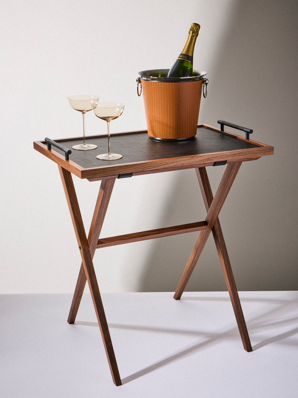Pinetti - Dedalo Leather and Walnut Tray Table - Black - ABASK