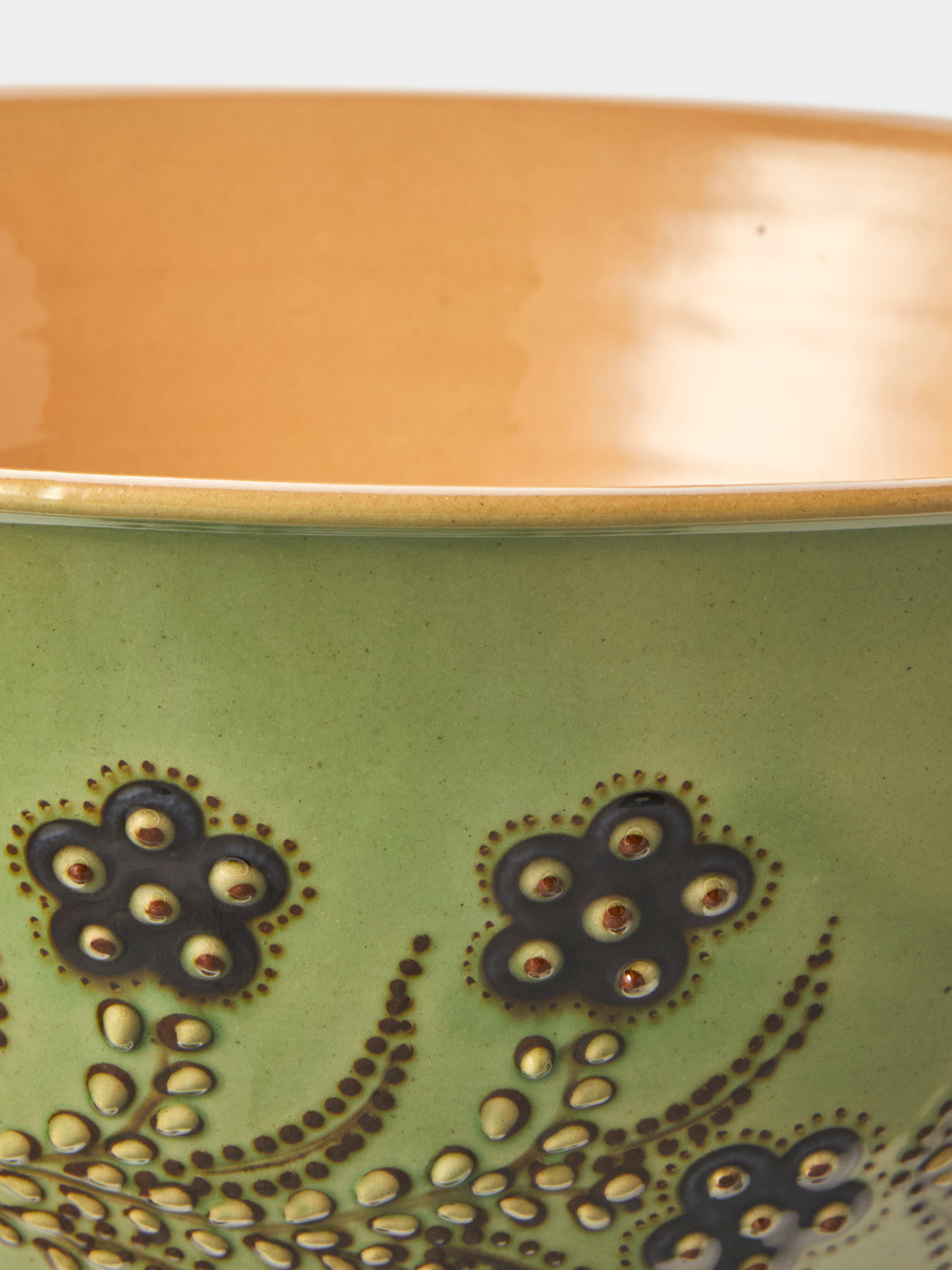 Poterie d’Évires - Flowers Hand-Painted Ceramic Salad Bowl - Green - ABASK
