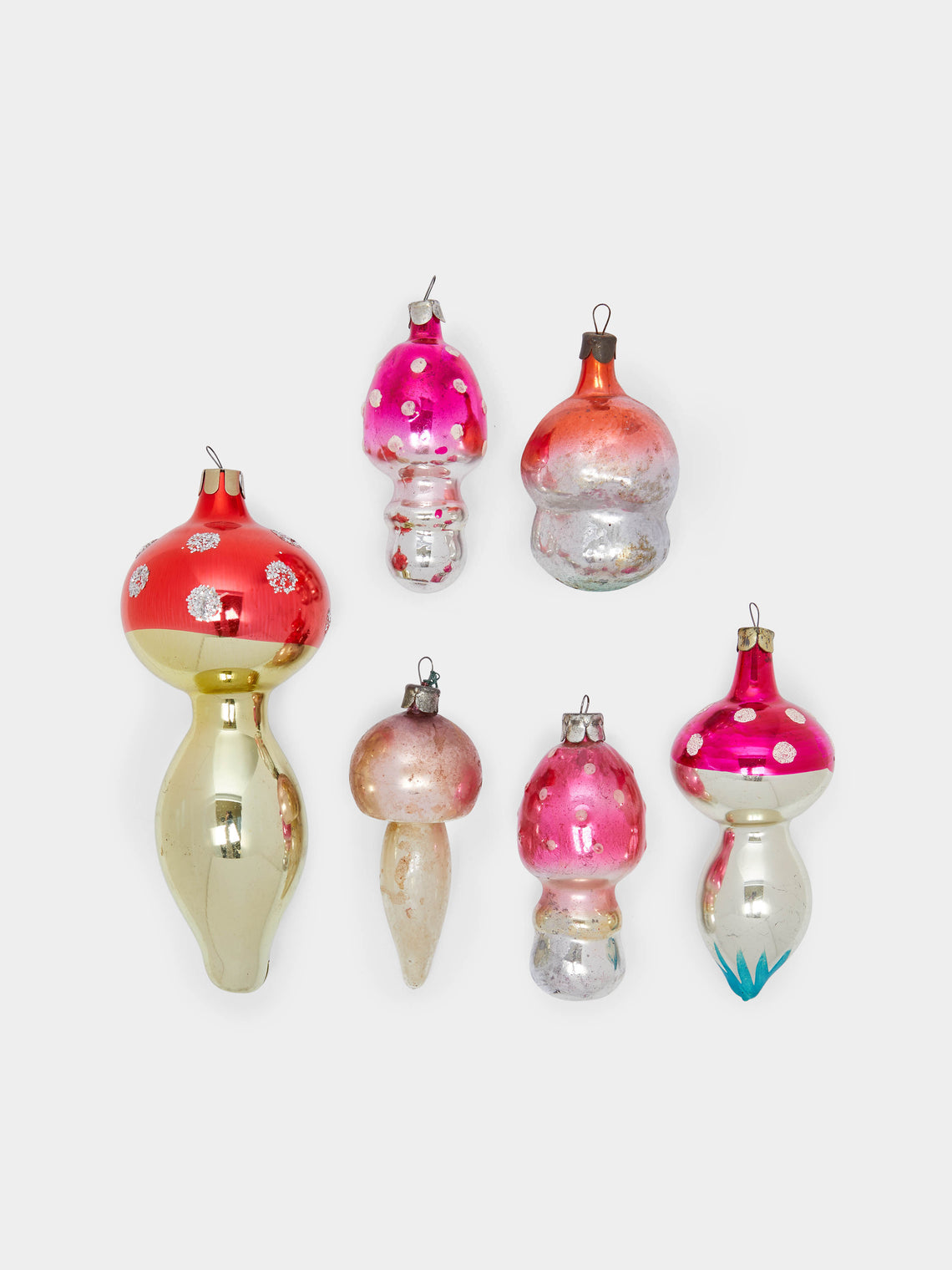 Antique and Vintage - 1950s Mushrooms Glass Large Tree Decorations (Set of 6) -  - ABASK - 
