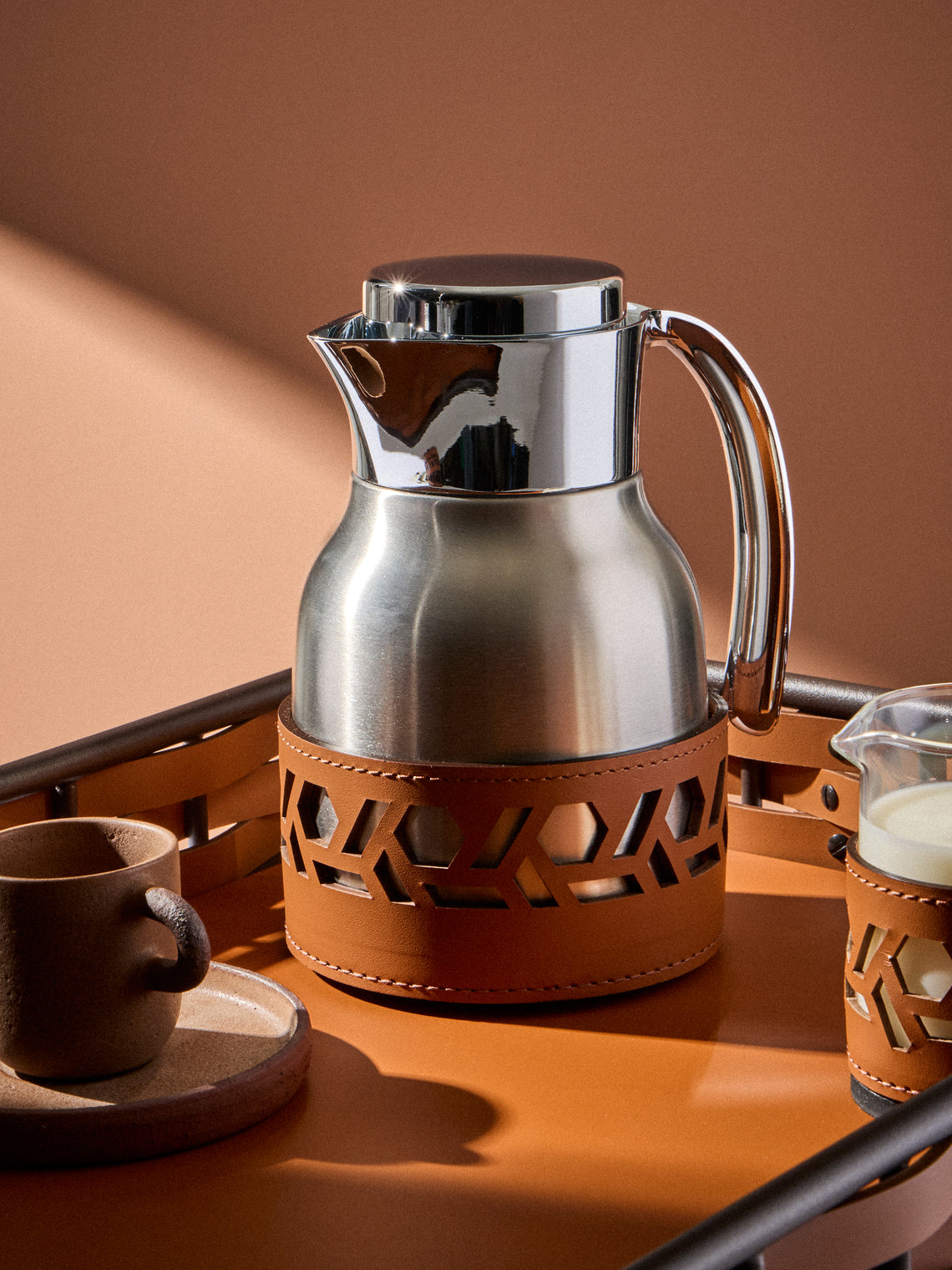RUDI - Gemma Glass and Stainless Steel Carafe (20oz/0.6L) - Tan - ABASK