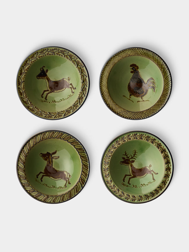 Poterie d’Évires - Animals Hand-Painted Ceramic Breakfast Bowls (Set of 4) - Green - ABASK - 