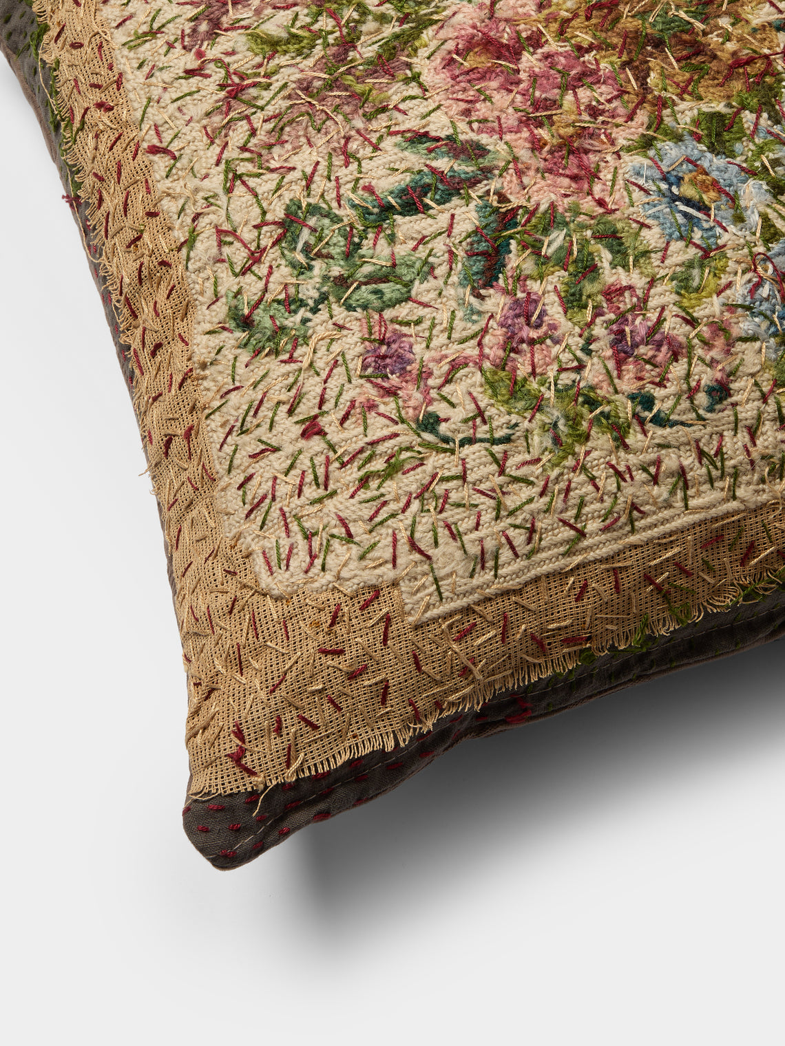 By Walid - 19th-Century Needlepoint Wool, Linen and Cotton Cushion (19.5in/50cm) - Multiple - ABASK