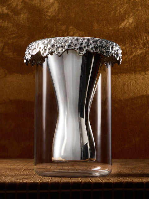 San Lorenzo - 1997 Afra and Tobia Scarpa Pure Silver and Glass Vase (8in/20.5cm) - Silver - ABASK