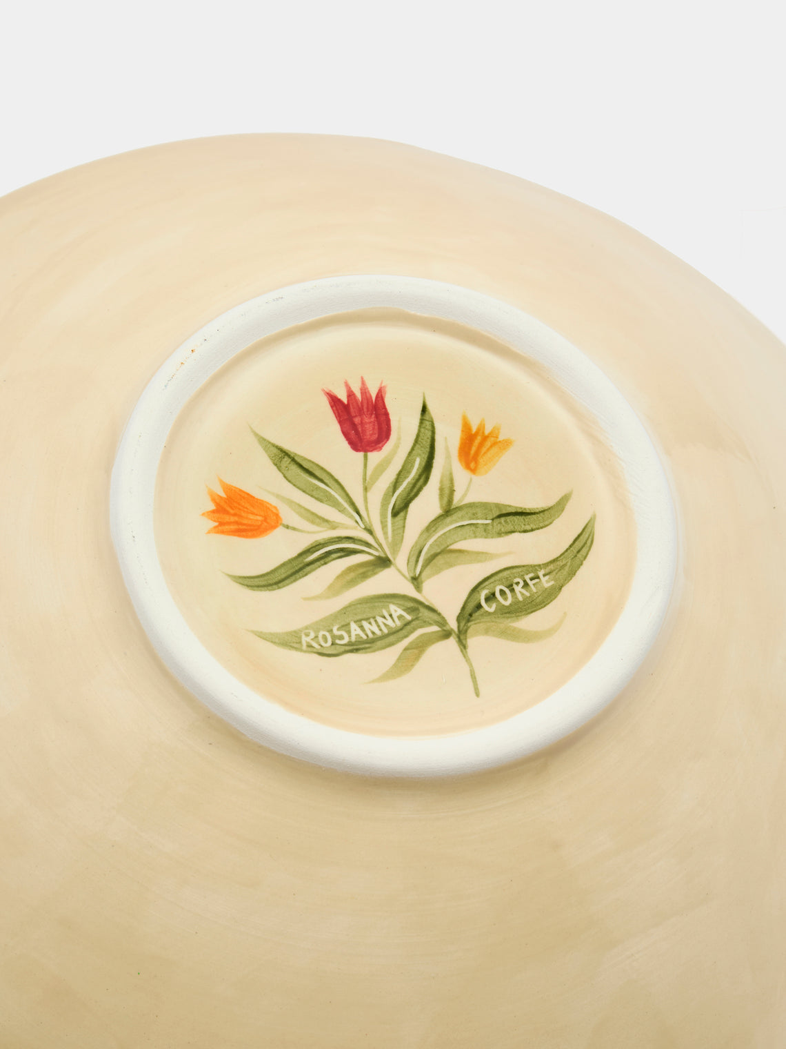 Rosanna Corfe - Doves and Daffodils Hand-Painted Ceramic Flared Bowl - Cream - ABASK