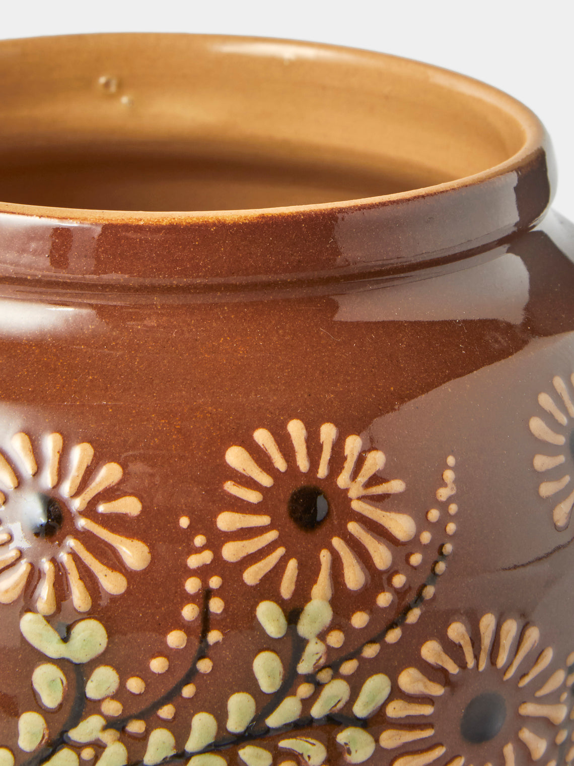 Poterie d’Évires - Flowers Hand-Painted Ceramic Vase (6.5in/17cm) - Light Brown - ABASK
