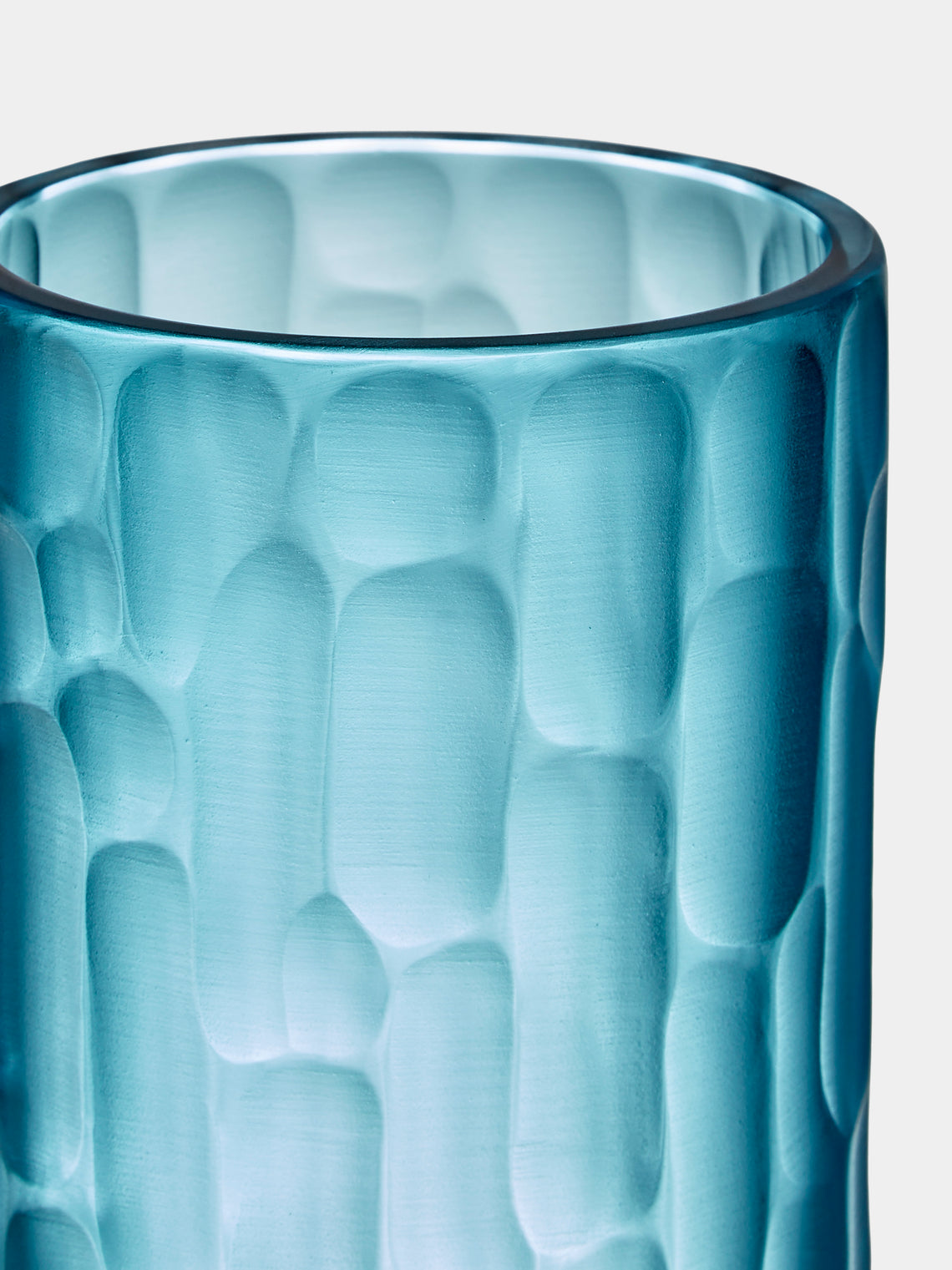 Micheluzzi Glass - Canna Acqua Bamboo Hand-Blown Murano Glass Vase (8.5in/22cm) - Blue - ABASK