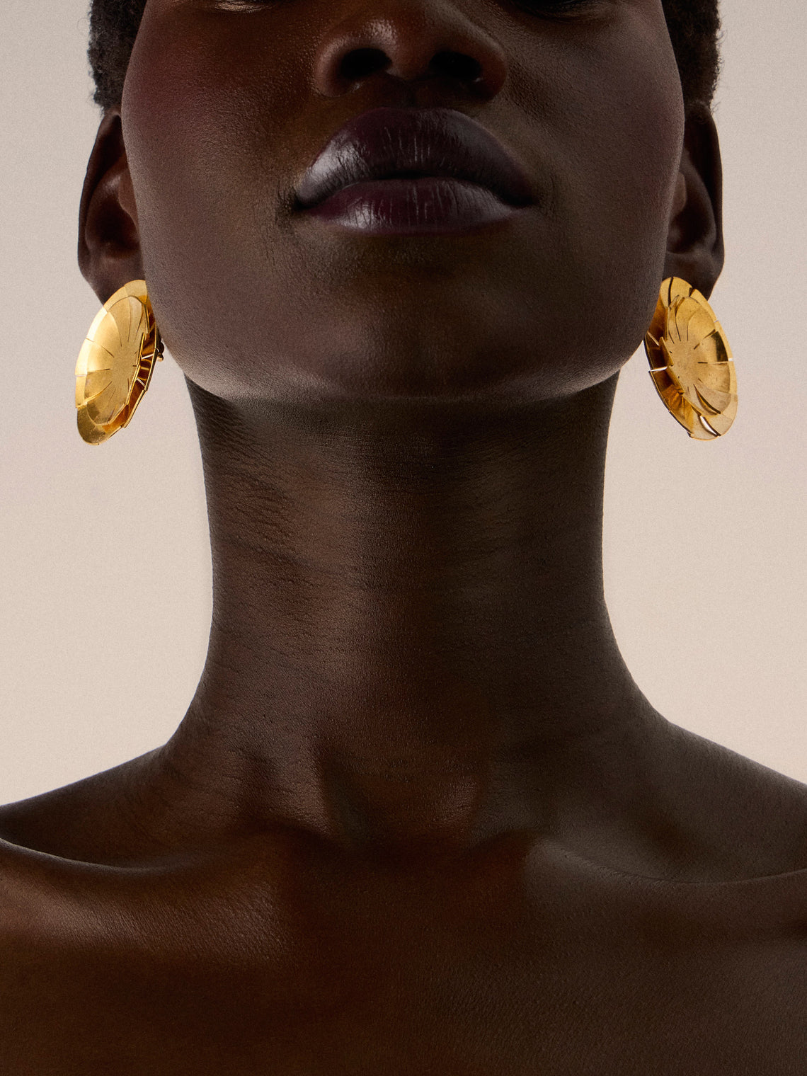 Mahnaz Collection - Vintage Hervé Van der Straeten Gilded Brass Double Sphere Clip-On Earrings - Gold - ABASK