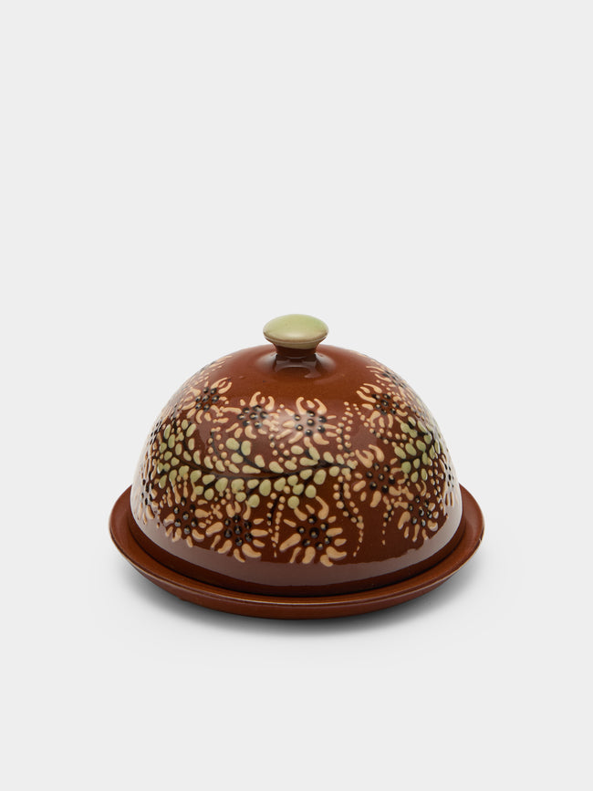 Poterie d’Évires - Flowers Hand-Painted Ceramic Small Lidded Butter Dish - Light brown - ABASK - 