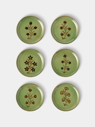 Poterie d’Évires - Flowers Hand-Painted Ceramic Plates – 9.5in/24cm (Set of 6) - Green - ABASK - 